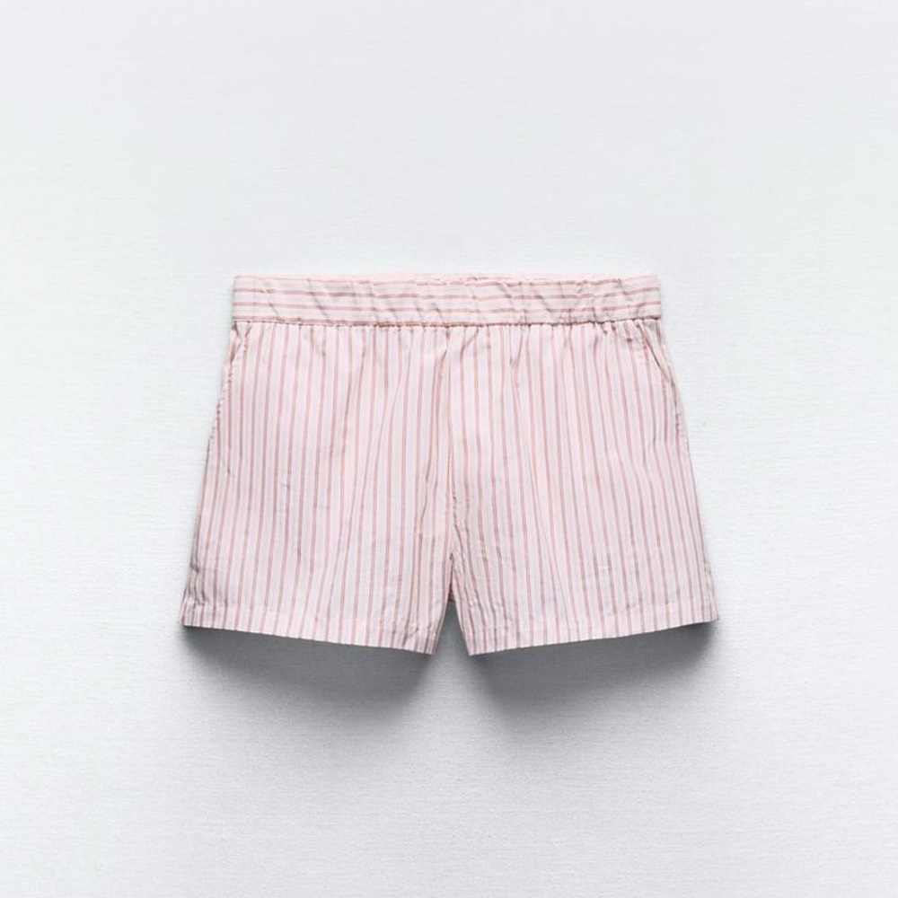 NEW ZARA PINK STRIPED POPLIN SHORTS